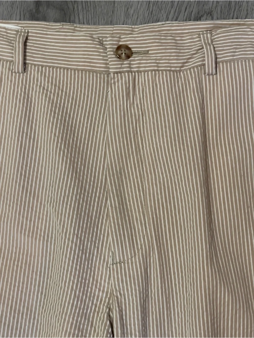 Vintage Perry Ellis Seersucker Pants 38x30 Tan White Stripe Cotton Preppy